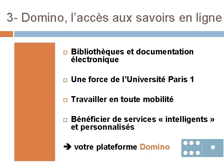 3 - Domino, l’accès aux savoirs en ligne Bibliothèques et documentation électronique Une force