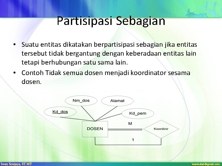 Partisipasi Sebagian • Suatu entitas dikatakan berpartisipasi sebagian jika entitas tersebut tidak bergantung dengan