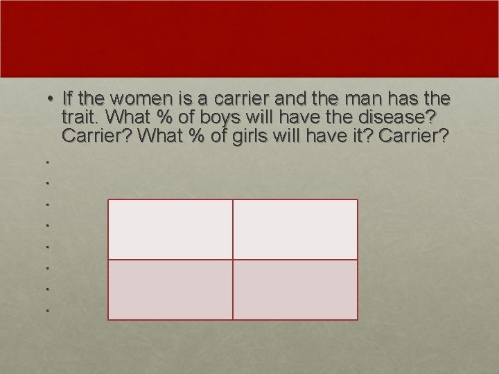 • If the women is a carrier and the man has the trait. • If the women is a carrier and the man has the trait.