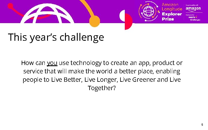 This year’s challenge How can you use technology to create an app, product or