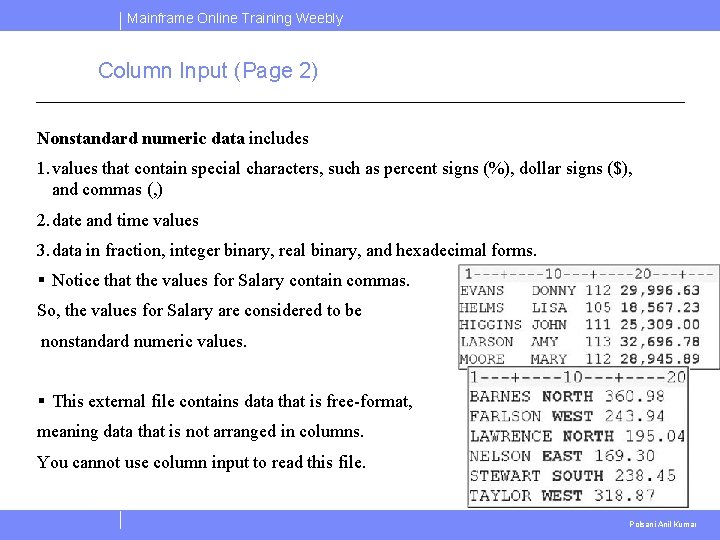Mainframe Online Training Weebly Column Input (Page 2) Nonstandard numeric data includes 1. values Mainframe Online Training Weebly Column Input (Page 2) Nonstandard numeric data includes 1. values