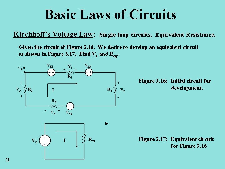 Basic Laws of Circuits Kirchhoff’s Voltage Law: Single-loop circuits, Equivalent Resistance. Given the circuit