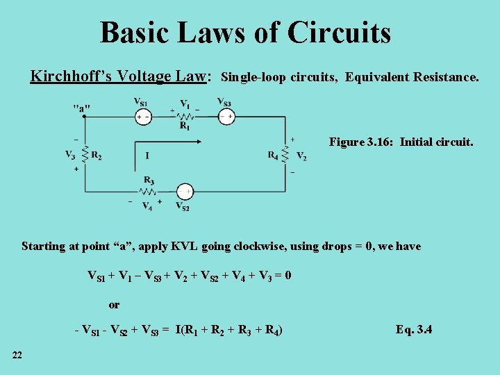 Basic Laws of Circuits Kirchhoff’s Voltage Law: Single-loop circuits, Equivalent Resistance. Figure 3. 16: