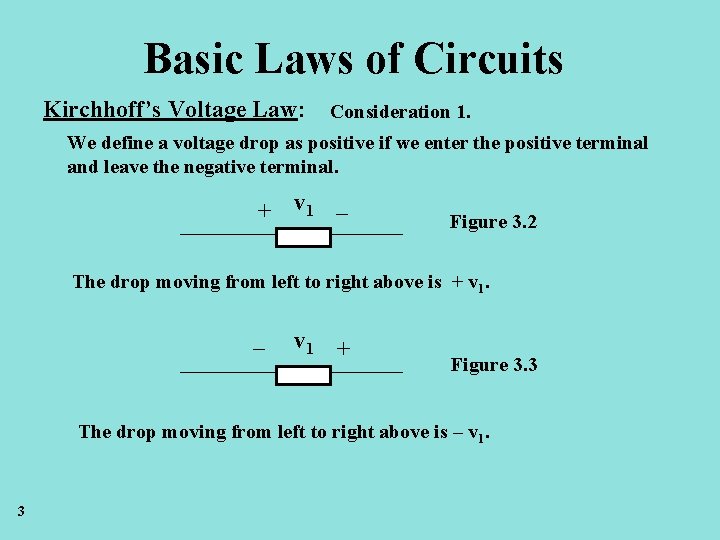 Basic Laws of Circuits Kirchhoff’s Voltage Law: Consideration 1. We define a voltage drop