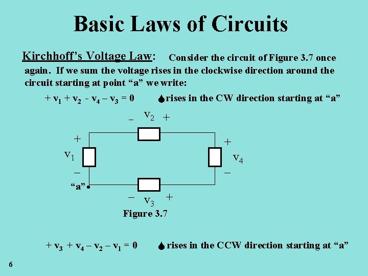 Basic Laws of Circuits Kirchhoff’s Voltage Law: Consider the circuit of Figure 3. 7