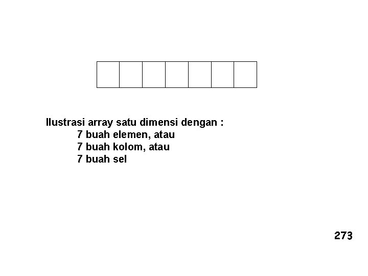 Ilustrasi array satu dimensi dengan : 7 buah elemen, atau 7 buah kolom, atau
