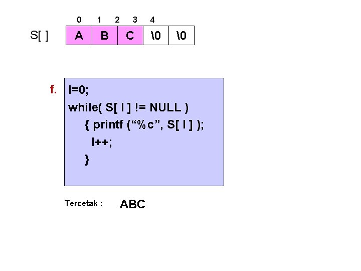 0 S[ ] A 1 B 2 3 C 4     f. I=0;