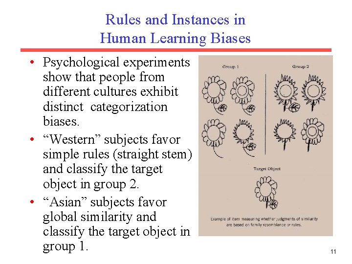 Rules and Instances in Human Learning Biases • Psychological experiments show that people from