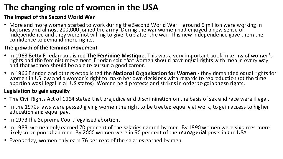 The changing role of women in the USA The Impact of the Second World