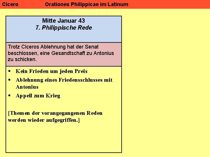 Cicero Orationes Philippicae im Latinum Mitte Januar 43 7. Philippische Rede Trotz Ciceros Ablehnung Cicero Orationes Philippicae im Latinum Mitte Januar 43 7. Philippische Rede Trotz Ciceros Ablehnung