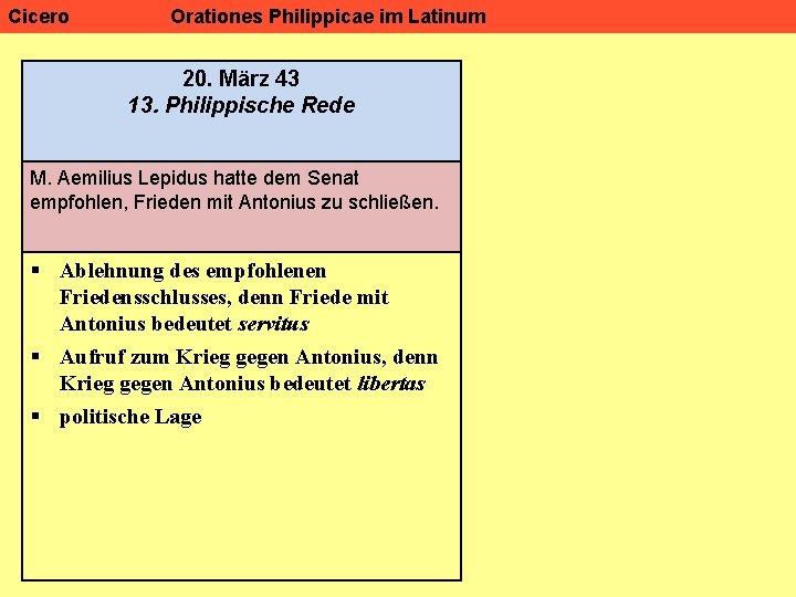 Cicero Orationes Philippicae im Latinum 20. März 43 13. Philippische Rede M. Aemilius Lepidus Cicero Orationes Philippicae im Latinum 20. März 43 13. Philippische Rede M. Aemilius Lepidus