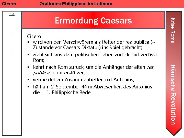 Cicero Ermordung Caesars Cicero § wird von den Verschwörern als Retter der res publica Cicero Ermordung Caesars Cicero § wird von den Verschwörern als Retter der res publica