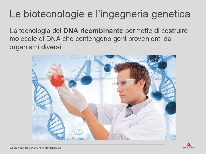 Le biotecnologie e l’ingegneria genetica La tecnologia del DNA ricombinante permette di costruire molecole