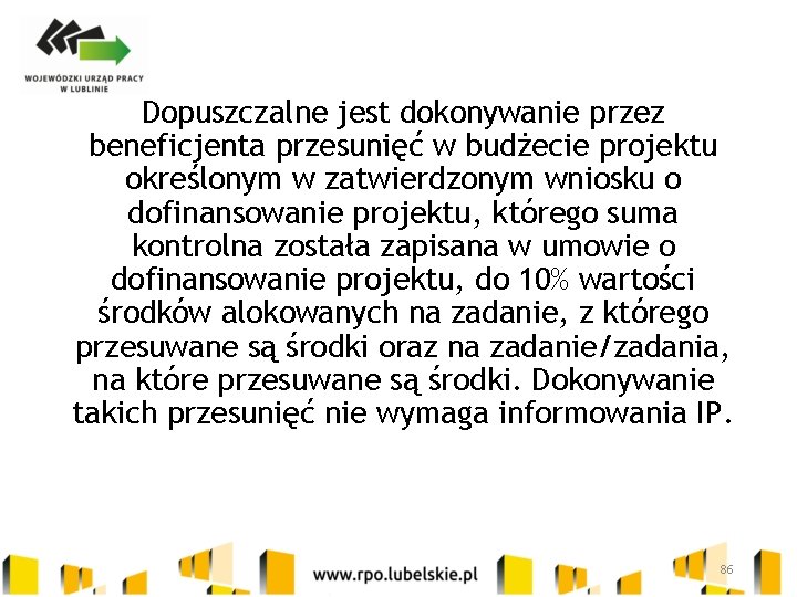 Dopuszczalne jest dokonywanie przez beneficjenta przesunięć w budżecie projektu określonym w zatwierdzonym wniosku o