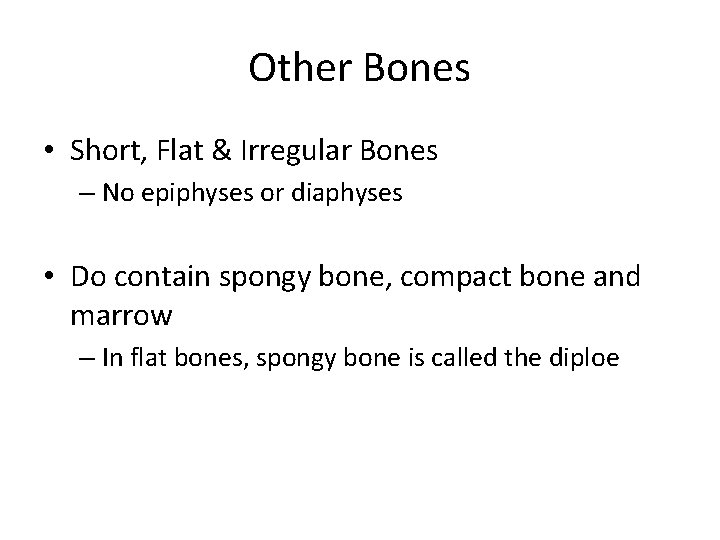 Other Bones • Short, Flat & Irregular Bones – No epiphyses or diaphyses •