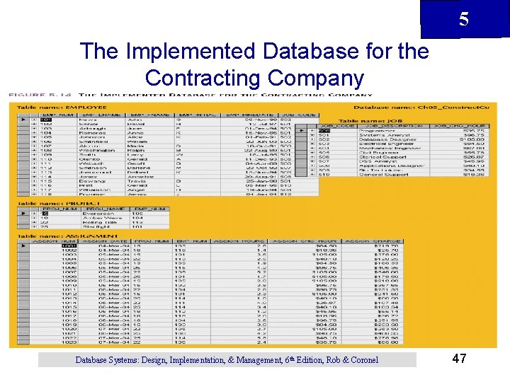 5 The Implemented Database for the Contracting Company Database Systems: Design, Implementation, & Management,