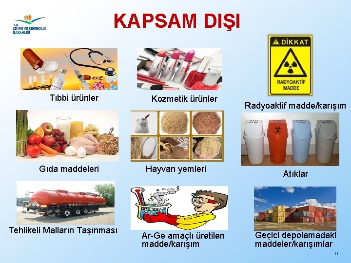 KAPSAM DIŞI Tıbbi ürünler Gıda maddeleri Tehlikeli Malların Taşınması Kozmetik ürünler Hayvan yemleri Ar-Ge