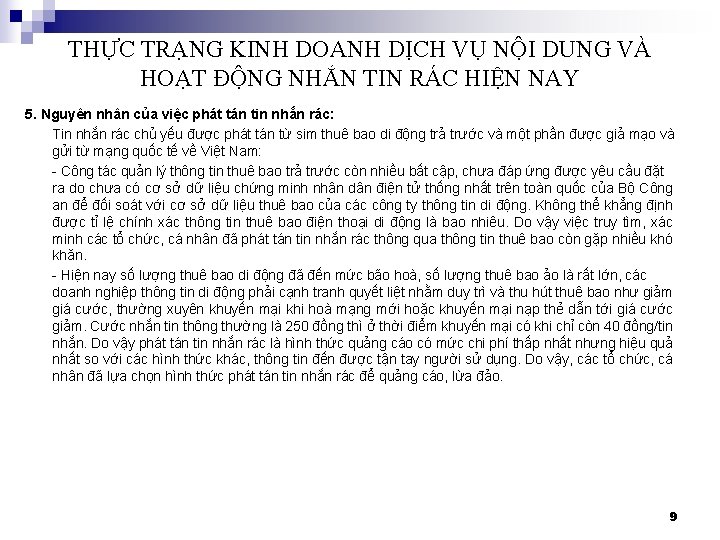 THỰC TRẠNG KINH DOANH DỊCH VỤ NỘI DUNG VÀ HOẠT ĐỘNG NHẮN TIN RÁC