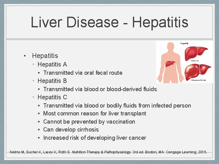 Liver Disease - Hepatitis • Hepatitis A • Transmitted via oral fecal route •
