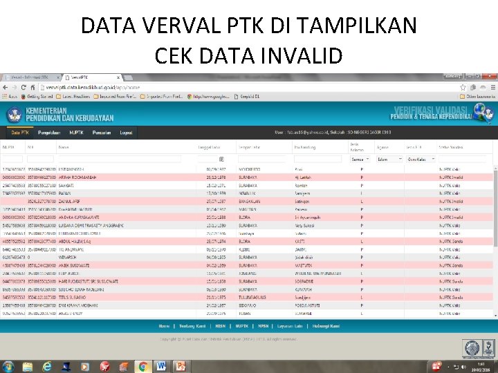 DATA VERVAL PTK DI TAMPILKAN CEK DATA INVALID 