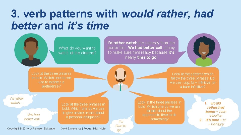 3. verb patterns with would rather, had better and it’s time What do you