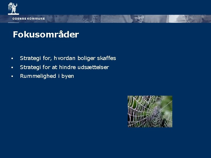 Fokusområder • Strategi for, hvordan boliger skaffes • Strategi for at hindre udsættelser •