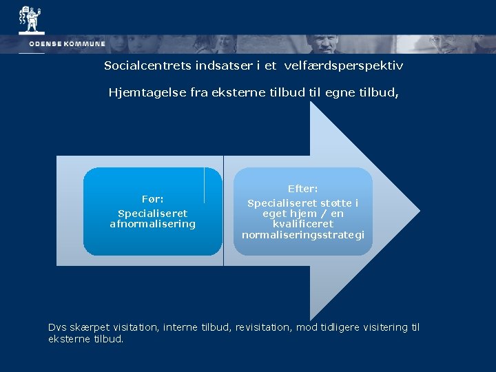 Socialcentrets indsatser i et velfærdsperspektiv Hjemtagelse fra eksterne tilbud til egne tilbud, Før: Specialiseret