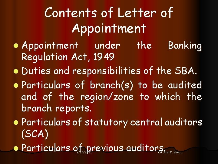 Contents of Letter of Appointment l Appointment under the Banking Regulation Act, 1949 l