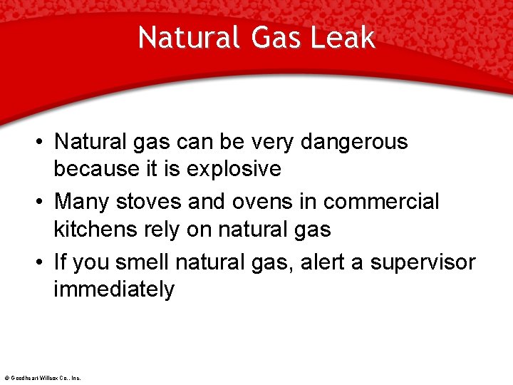 Natural Gas Leak • Natural gas can be very dangerous because it is explosive