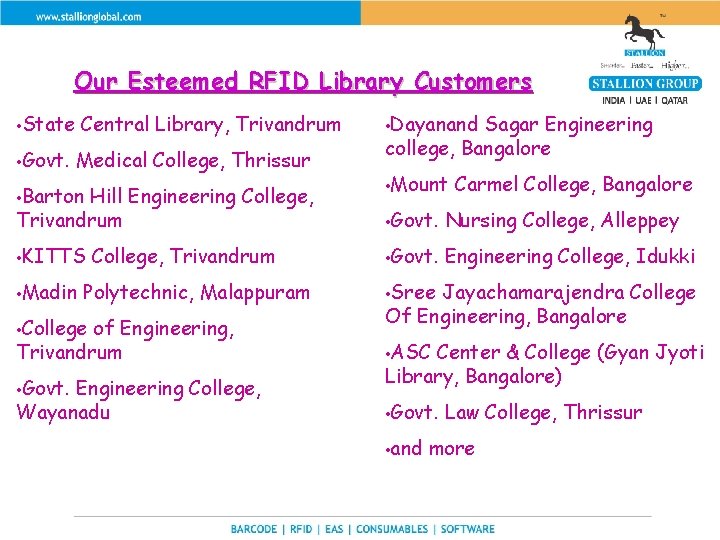 Our Esteemed RFID Library Customers • State • Govt. Central Library, Trivandrum Medical College,