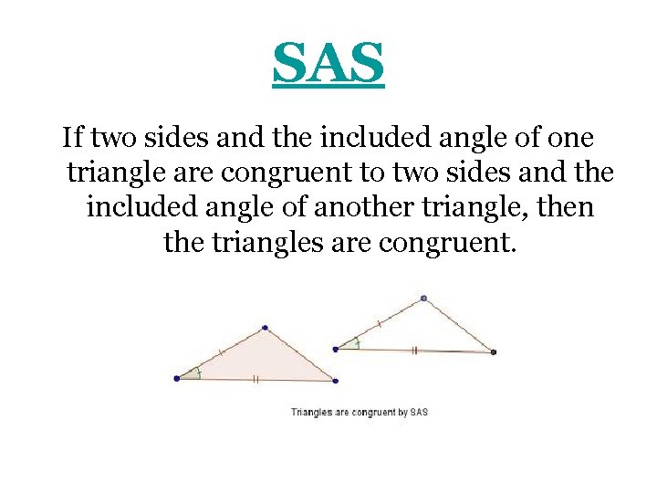SAS If two sides and the included angle of one triangle are congruent to