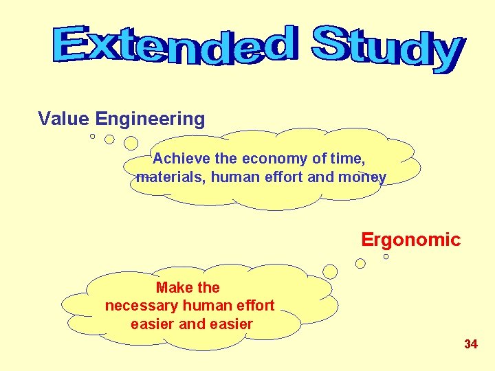Value Engineering Achieve the economy of time, materials, human effort and money Ergonomic Make
