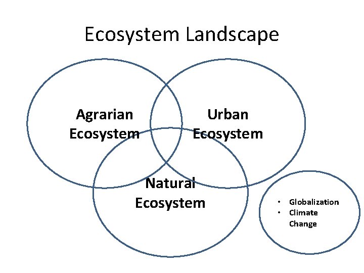 Ecosystem Landscape Agrarian Ecosystem Urban Ecosystem Natural Ecosystem • Globalization • Climate Change 