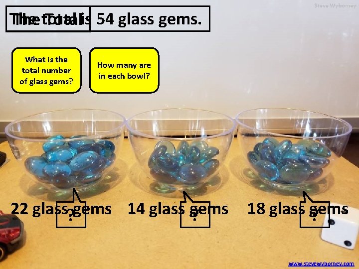 The Thetotal Totalis 54 glass gems. What is the total number of glass gems?