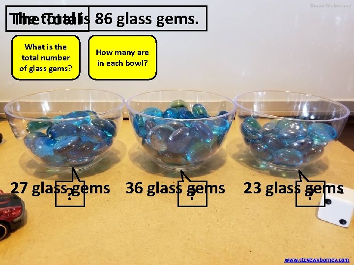 The Thetotal Totalis 86 glass gems. What is the total number of glass gems?