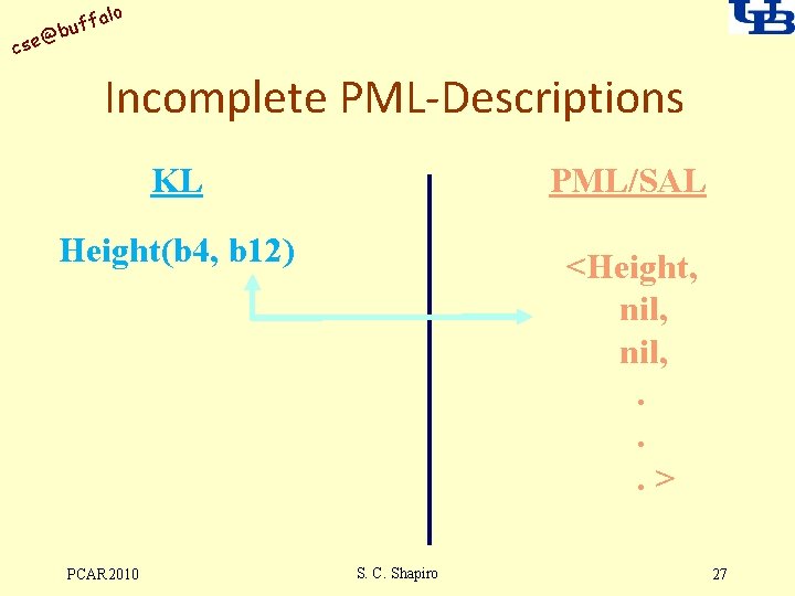 alo uff b @ cse Incomplete PML-Descriptions KL PML/SAL Height(b 4, b 12) <Height,