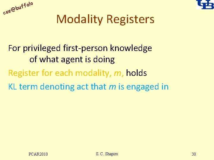 alo uff b @ cse Modality Registers For privileged first-person knowledge of what agent