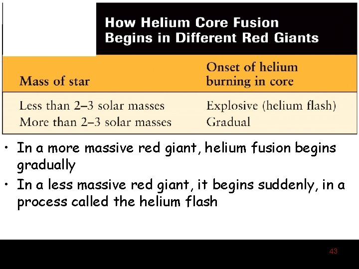  • In a more massive red giant, helium fusion begins gradually • In