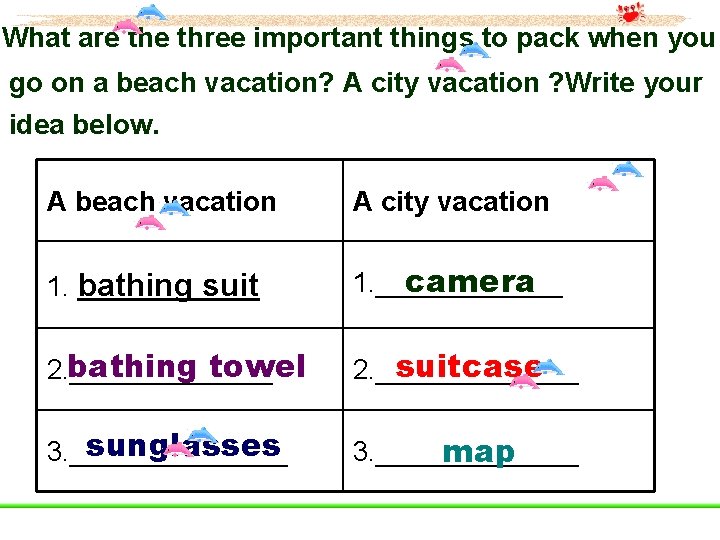 What are three important things to pack when you go on a beach vacation?