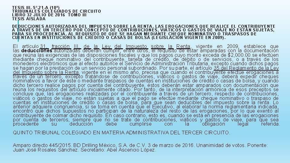 TESIS III. 5º. 21 -A (10ª) TRIBUNALES COLEGIADOS DE CIRCUITO LIBRO 32 JULIO DE