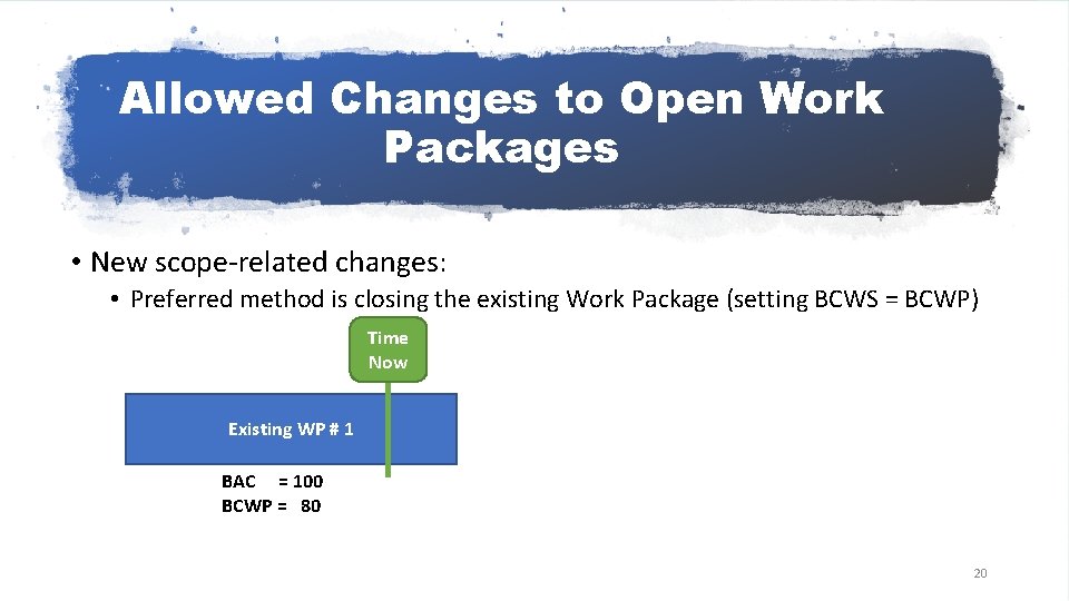 Allowed Changes to Open Work Packages • New scope-related changes: • Preferred method is