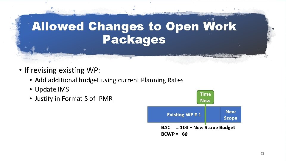 Allowed Changes to Open Work Packages • If revising existing WP: • Add additional