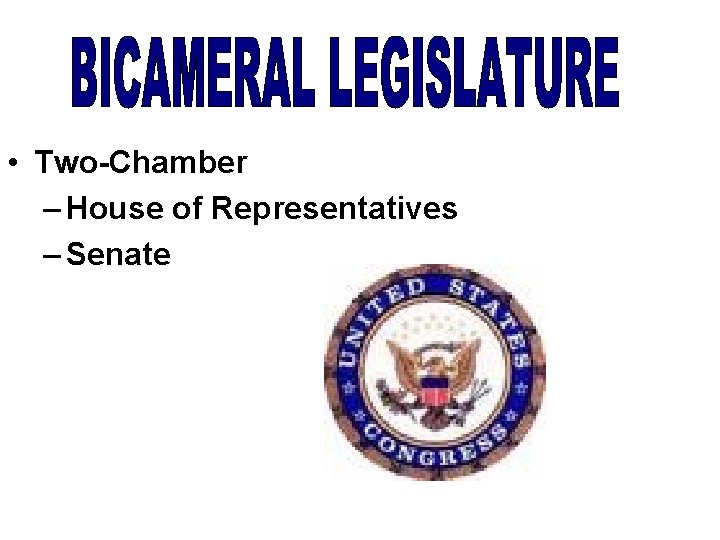  • Two-Chamber – House of Representatives – Senate 