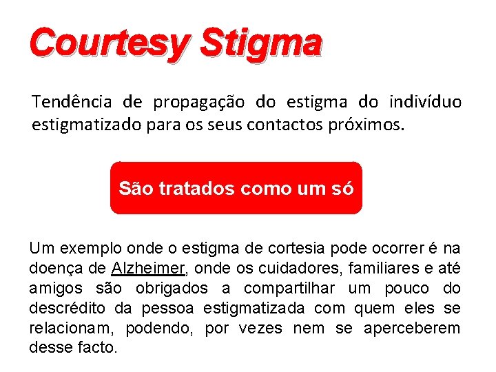 Courtesy Stigma Tendência de propagação do estigma do indivíduo estigmatizado para os seus contactos
