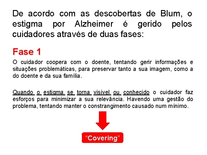 De acordo com as descobertas de Blum, o estigma por Alzheimer é gerido pelos