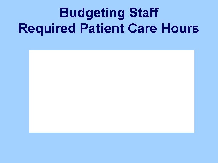 Budgeting Staff Required Patient Care Hours 