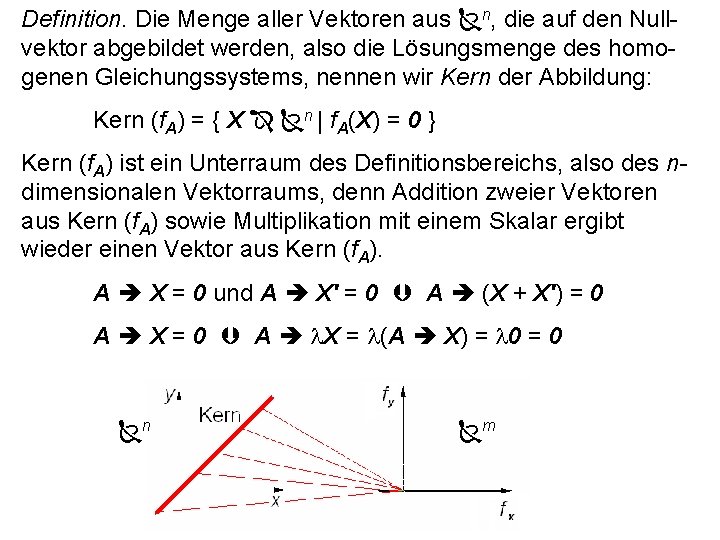 Definition. Die Menge aller Vektoren aus n, die auf den Nullvektor abgebildet werden, also