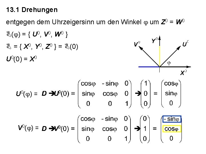13. 1 Drehungen entgegen dem Uhrzeigersinn um den Winkel j um Z 0 =