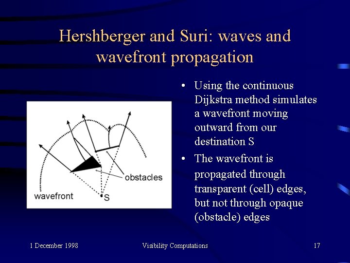 Hershberger and Suri: waves and wavefront propagation • Using the continuous Dijkstra method simulates