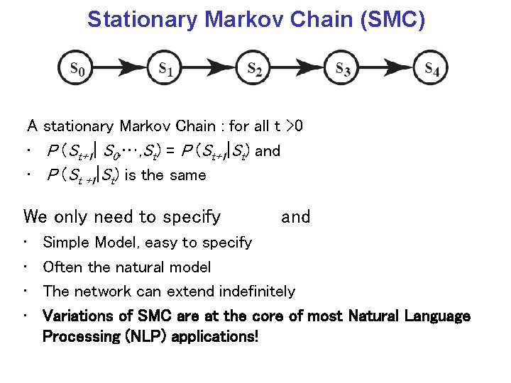 Stationary Markov Chain (SMC) A stationary Markov Chain : for all t >0 •